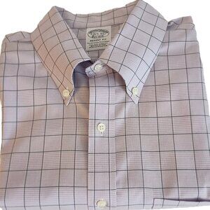 Brooks Brothers Shirt Button Up L/S Purple Check Regency Fit Men's Size 16.5